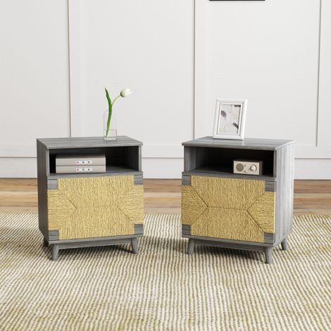 Set di 2 comodini grigi 48x35x58 cm in legno con ripiano regolabile - MEUBLIV (1/5)