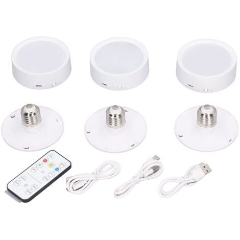 Spot lumineux LED, 3 pièces, 4 couleurs, intensité variable, fonctionne avec piles, lampe poussoir avec télécommande à Base E26 (1/5)