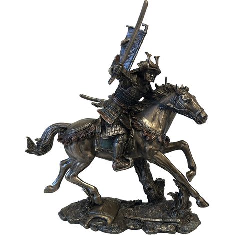 Statue samurai à cheval aspect bronze (1/3)