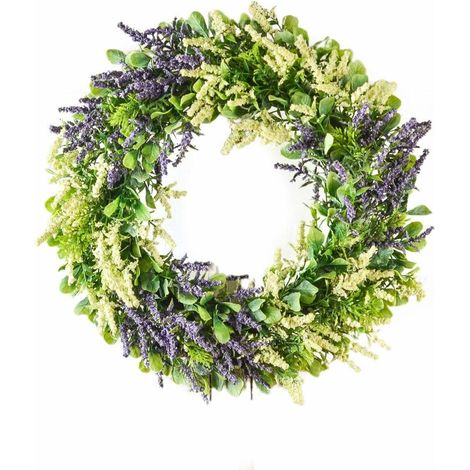 royaluxe- Couronne de lavande artificielle, 45 cm, couronnes de fleurs en plastique, couronnes de fleurs printemps/été pour porte d'entrée, décoration à suspendre Violet (1/5)