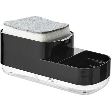 Distributeur de savon à vaisselle,distributeur de liquide vaisselle 2 en 1 avec porte-éponge, équipé d\'une éponge et adapté(noir) (1/4)