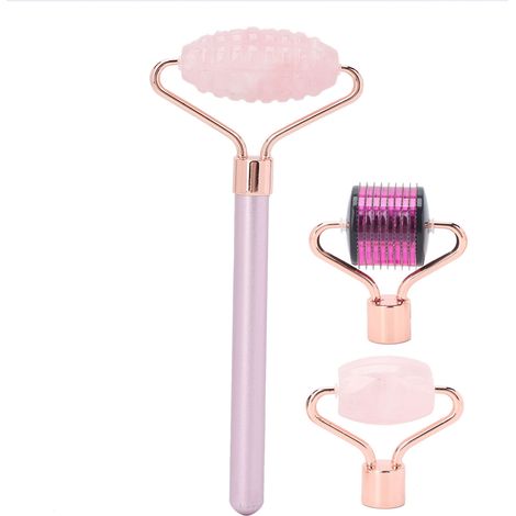 3-in-1 Tragbarer Rosenquarz-Gesichtsroller mit Mikronadeln für straffere und verjüngende Hautmassage (1/5)