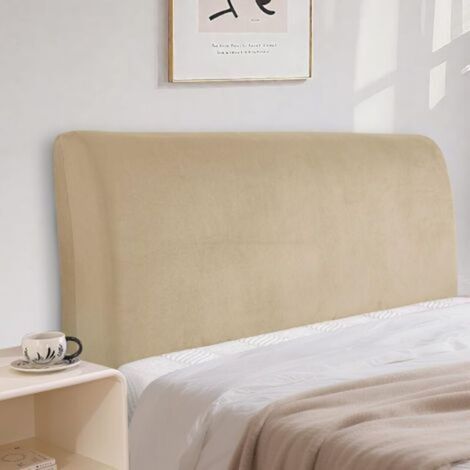 Housse de tête de lit en velours, protection de tête de lit rétractable, anti-poussière, couleur unie (150 cm, camel)