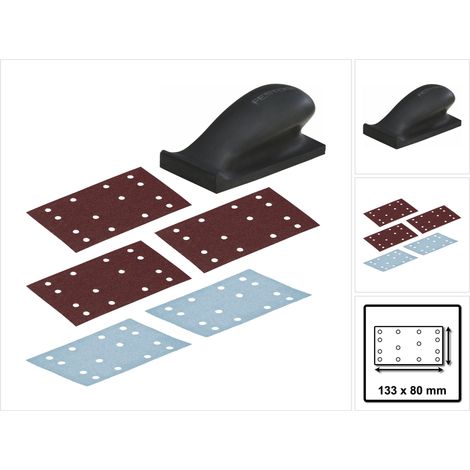 Festool HSK 80x133 H Bloc de ponçage dur 80 x 133 mm ( 495967 ) + 350x bandes abrasives P60 / P100 / P120 / P180 / P240 (1/5)