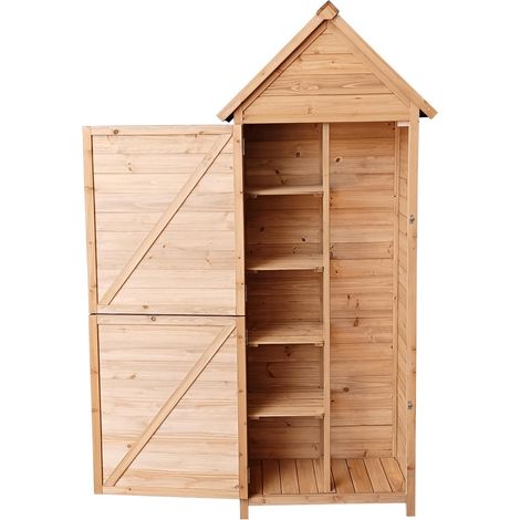 Cobertizo Armario Caseta Luka Madera Tratada Maciza 70 x 35 x 177cm Armario Exterior Multiusos Impermeable Caseta para Almacenamiento y Protección de Herramientas y Accesorios de Jardín THW