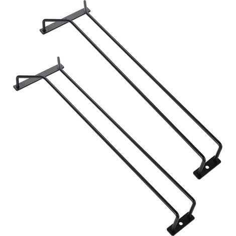 Lot de 2 porte-verres, métal noir, 1 rangée, 40,5 cm, pour armoire, bar, cuisine