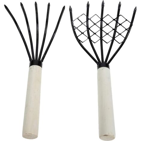 Set da 2 pezzi: rastrello a artiglio con rete, retino a mano, rastrello a conchiglia, rastrello a artiglio da giardino, rastrello da scavo (1/4)