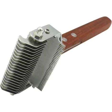 Peigne double face pour sous-poil de chat et de chien (17+9 dents) - peigne démêlant à manche en bois (1/5)