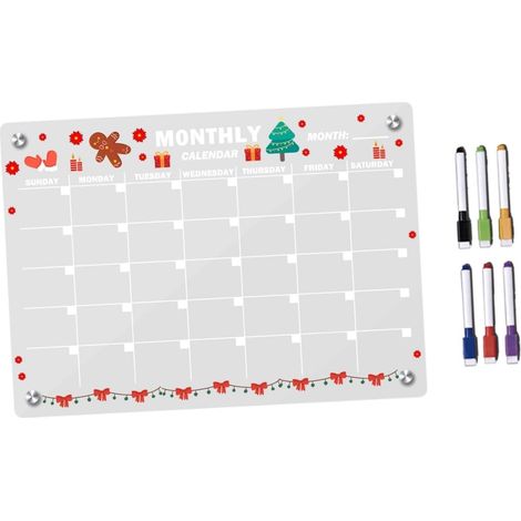 Dry-erase refrigerator calendar with 6 markers, Christmas-themed decor, reusable monthly planner for office, S (1/5)