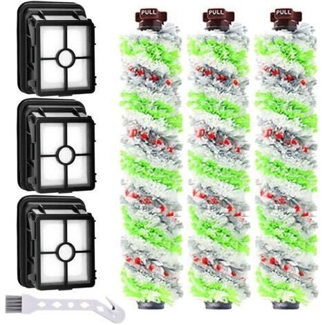 BUNTHAUS Lot de 3 filtres de Rechange et 3 Rouleaux de Brosse Multifonction pour Animal Domestique Bissell Crosswave 3 en 1 pour aspirateur Bissell CrossWave 1866 1785 2052 1713