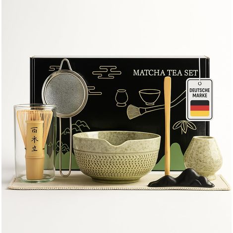 Roxlin Matcha Set (7-teilig) Keramik, Bambus-Besen, Schale & Zubehör - Grun