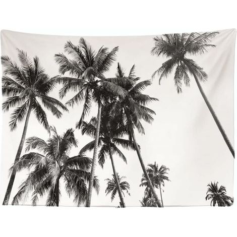 Plage Nature Vintage Palmier Art Noir Blanc - Tapisserie murale - 200x150 cm - Grande tapisserie – Poster - Toile - Accessoires pour Chambre Salon Chambre d'enfants (1/5)