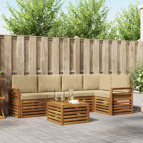 Ecksofa Set mit Kissen 6 pcs Natur und Beige Massivholz Akazie