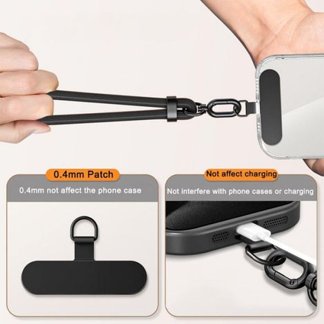 Cordon Telephone Portable - Polyester 7 mm - Réglable 40 à 80 cm - Tour De Cou Téléphone - Gris Foncé - 1 Pièce (1/5)