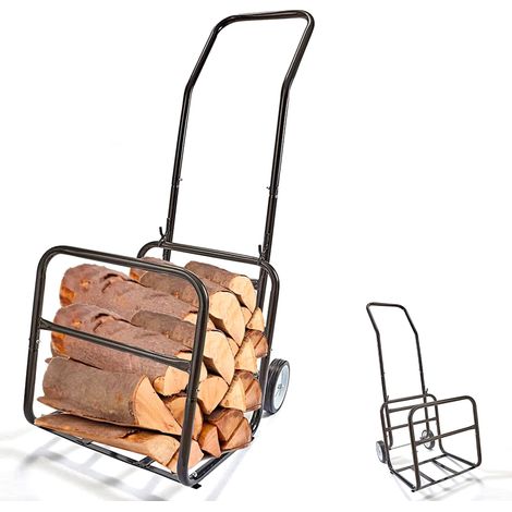 Chariot à bûches 2 en 1 – Charge max 50 kg – Structure acier – Roues 15 cm pour transport facile – Porte-bûches amovible – Soldela (1/7)