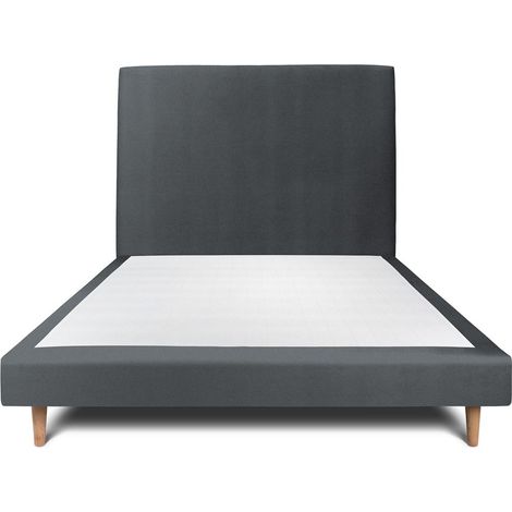 Lit 150x190cm avec tête de lit tapissier velours et sommier tapissier gris anthracite - Hauteur totale : 29cm (1/5)