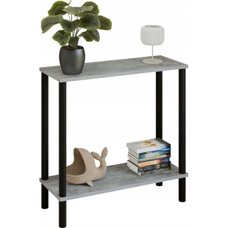 Consola tipo loft con estante de 80x30x80 cm, de metal negro, para el recibidor. (1/5)