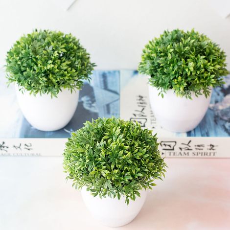 Plante Artificielle - Diamètre 14 cm - Hauteur Totale 14 cm - Pot Hauteur 7,5 cm - Décoration Intérieure Salle de Bain Bureau Salon - Lot de 3 (1/5)