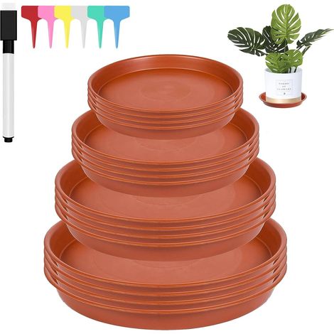 16 Pièces Soucoupes pour Plantes, 11/15/17/20cm Fleur Plastique Soucoupes Pots avec 18 Étiquettes et 1 Stylo, Fleur Soucoupe Rondes, Coupelle Pot de Fleur pour Plantes D'intérieur et D'extérieur (1/5)