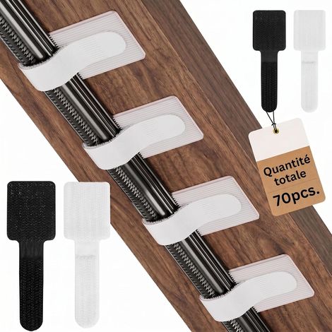 70 Pièces Organisateur de Câbles Auto-Adhésif, 40 Noir + 30 Blanc, Attaches de Câbles Réutilisables en Nylon, Support de Câbles avec Adhésif Haute Résistance pour Bureau, TV, Table de Nuit (1/5)