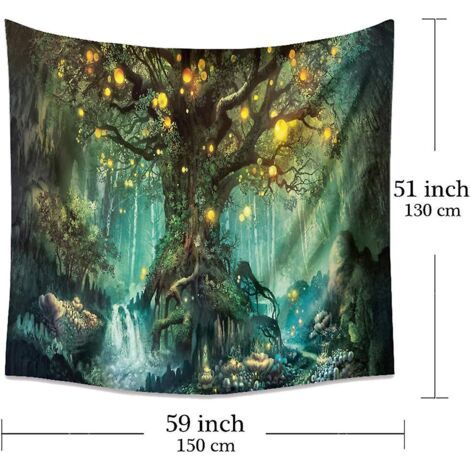 Tenture murale arbre de vie, cascades de tapisserie psychédélique sous des tapisseries d'arbres anciens, décoration de tapisserie murale féerique couverture murale pour chambre à coucher (1/5)