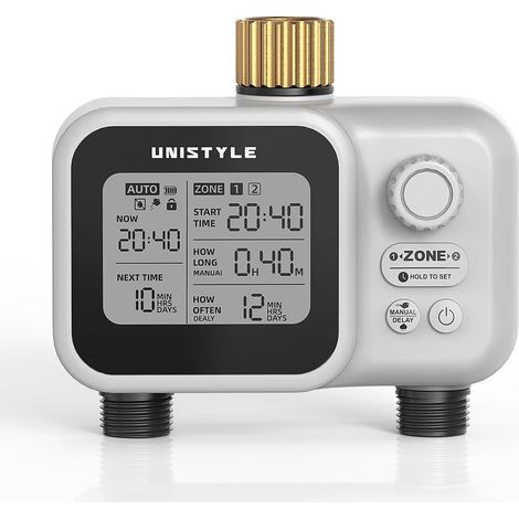 Programmateur Arrosage 2 Voies - Robinet à Boisseau sphérique, adapté pour l'irrigation de Jardin Basse Pression, Utilisation Simple et intuitive, raccord en Laiton en Version Lourde (1/5)