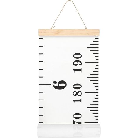 Toise pour bébé – Décoration murale avec règle pour enfants, toise amovible sur toile 79” x 7,9” (noir et blanc) (1/4)
