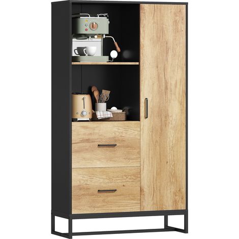 Modernes Küchen-Sideboard, 2 Schubladen, 2 Ablagen, 1 Schrankfach, 88 x 35 x 160 cm, Holz und Schwarz (1/5)
