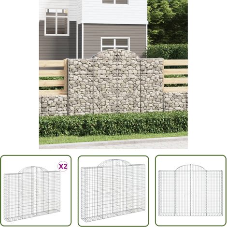 The Living Store Gabionen mit Hochbogen 2 Stk. 200x30x140/160cm Verzinktes Eisen - Gabionen - Gabionenkorb - Gartendeko - Gartenzubehör - Zaun (1/5)
