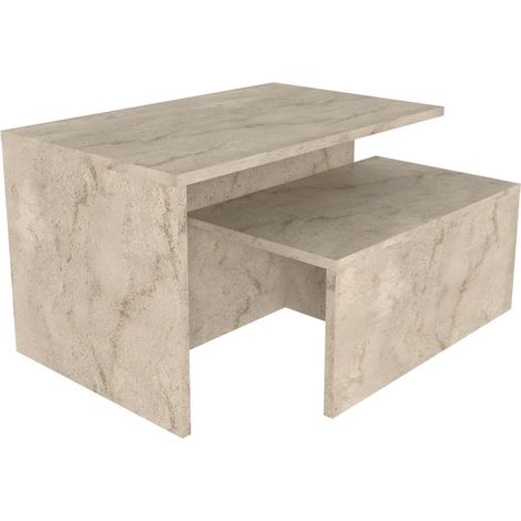 Tavolo nido in legno "Twins" (2 pezzi) 72 x 45 x 42 cm - Travertino