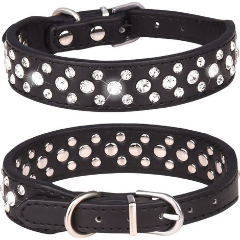 harnais chien-Collier de Chien en Cuir Strass (Rouge XS)-Fei Yu-harnais chien