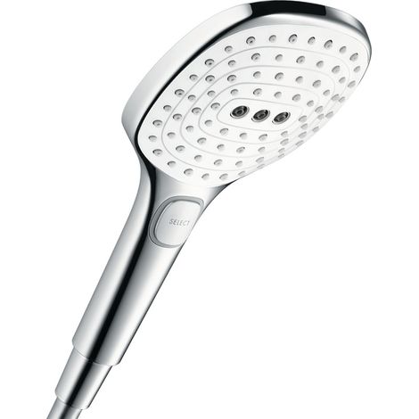 Hansgrohe Raindance Select E - Alcachofa de ducha 120, 3 chorros, EcoSmart 9 l/min, blanco/cromo 26521400