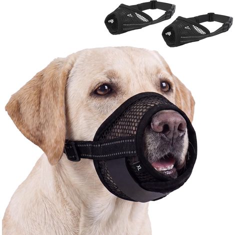2 Pièces Muselière pour Grand Chien, Protège-Museau Chien, Musoliere Anti Aboiement, Contrôle des Mordillements chez Le Chiot, Coupe des Griffes Et Administration De Gouttes Oculaires(Noir, XL) (1/5)