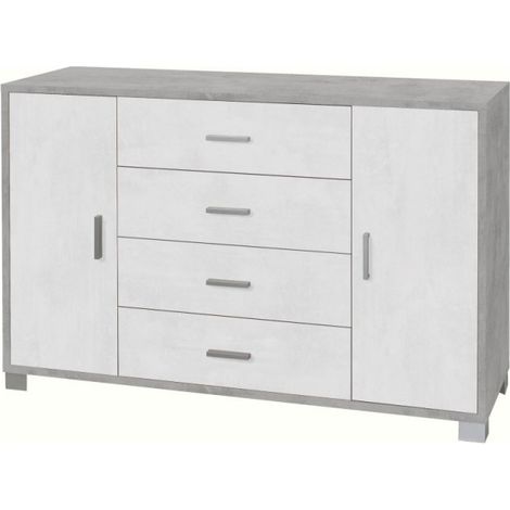 Sideboard mit zwei Türen und vier Schubladen White Cement 136x41x h86 cm