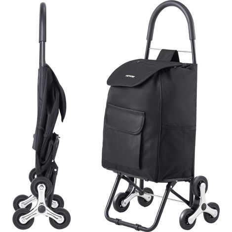 Chariot de Courses Pliable, 36 L, Chariot Monte Escalier d'Épicerie avec 6 Roues, Sac de Rangement en Tissu Oxford, pour Shopping, Bureau, Déménagement, Transport, Extérieur, Blanchisserie, Noir (1/5)