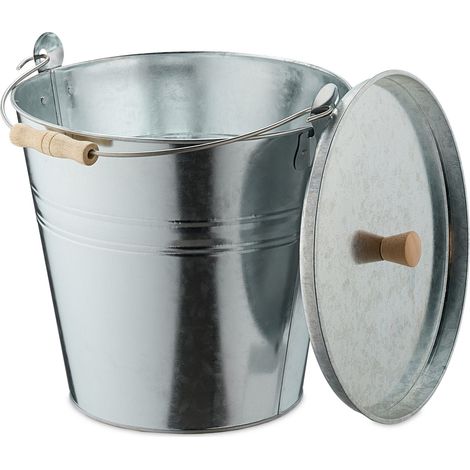 Secchio per ceneri rotondo con coperchio 30 x 30 x 30 cm facile da trasportare per camino e barbecue in acciaio grigio 130016396