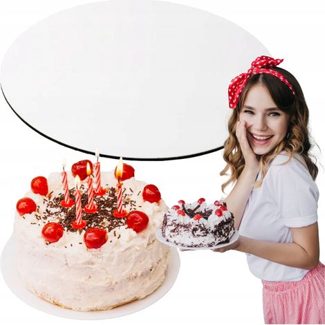 Base rotonda per pasticceria da 24 cm, vassoio per torta in cartone spesso, colore bianco. (1/5)