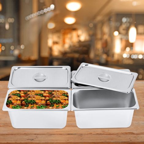 4x GN Behälter 1/3 GastroNorm Edelstahl Gastronomiebehälter mit Deckel 6" Tiefe (1/5)