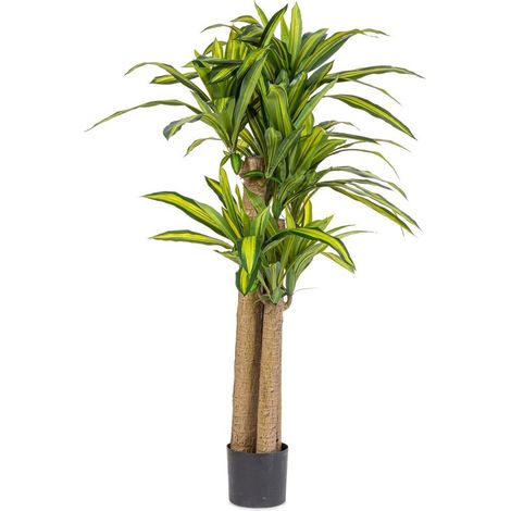 Pianta artificiale "Dracaena" con vaso in plastica nero, con foglie in gomma -Ø110x150h cm (1/4)