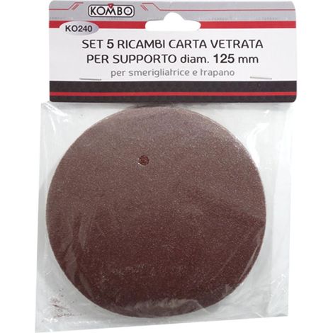 Set 5 Ricambi Carta Vetrata Supporto per Smerigliatrici/Trapani Diam 125mm
