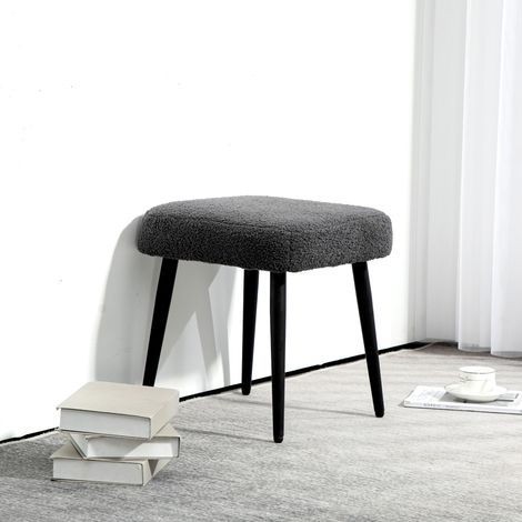 Sgabello con poggiapiedi, seduta imbottita effetto cashmere, gambe in acciaio, 42 x 42 x 44 cm, grigio scuro (1/5)