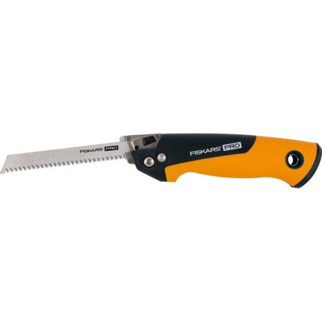 Fiskars PowerTooth sierra compacta plegable naranja y negra (1/2)