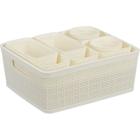 Set di 10 organizzatori per cassetti impilabili pratico portaoggetti da scrivania 6 x 35 x 29 cm in plastica bianca 130016281