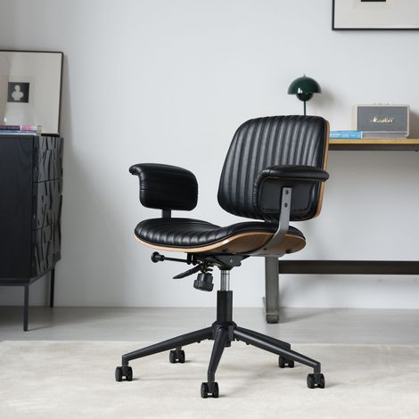 Silla de Oficina Giratoria 360 Grados con Ruedas y Reposabrazos Acolchados, Piel Sintética y Metal, Negra (1/5)