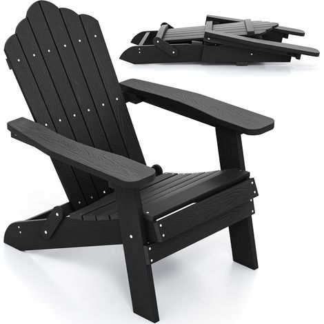 COSTWAY Sedia Adirondack Pieghevole da Giardino, Sedia da Patio in HIPS con Braccioli Larghi e Schienale Inclinato, Poltrona da Giardino in Legno, per Giardino Cortile, Portata 180 kg (Nero) (1/5)