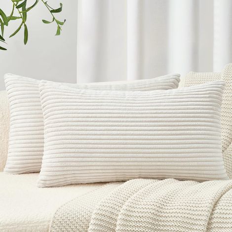 Lot de 2 Housse Coussin 40x60 Velours Côtelé Fermeture Eclair Cachée Décoration Salon Jardin