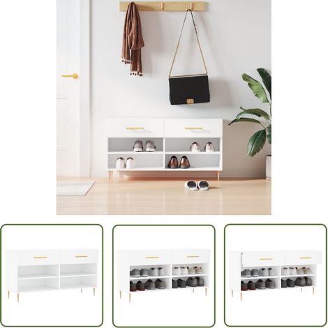 The Living Store Schuhbank Weiß 102x35x55 cm Holzwerkstoff - Schuhschrank - Schuhbank - Garderobe - Einbauschrank - Stauraum (1/5)