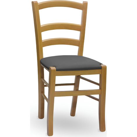 Stuhl Venezia aus hellem Nussbaumholz mit Sitzfläche aus grauem Leder
