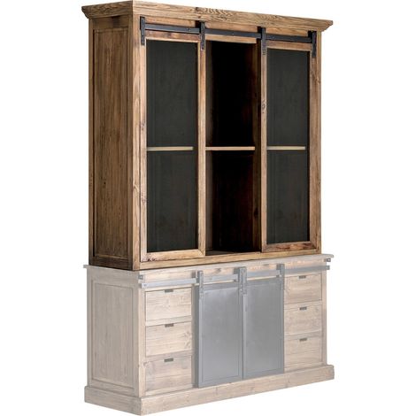 Vitrine industrielle en pin recyclé Ikast - Noir charbon et nuances bois naturel (1/4)