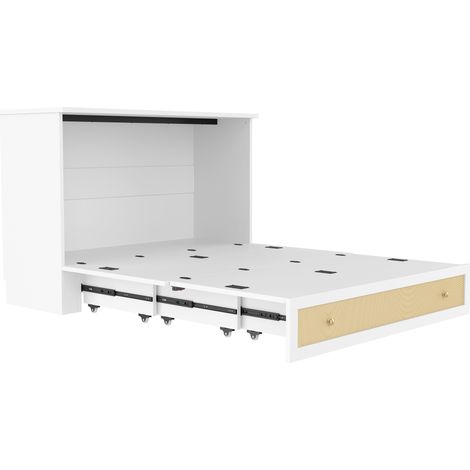 Cama abatible transformable 140 x 200 cm con cajón, estante, USB y enchufe, blanco MODENUIT (1/5)